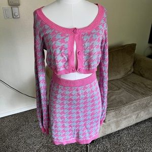 Pink Houndstooth Coord Skirt Set